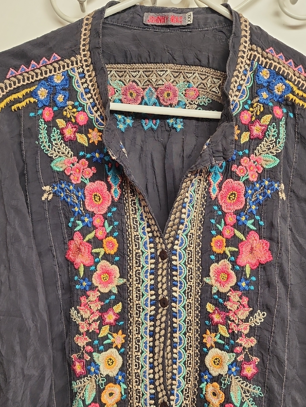 Johnny Was Black Tunic with Multicolor Floral Embroidery Size XXL Boho Feminine - Picture 5 of 15